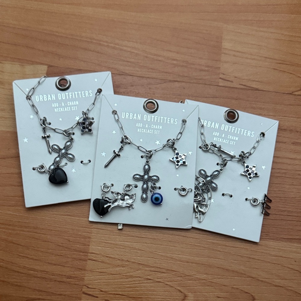 Urban Outfitters Silver and Black Charm Necklace Trio